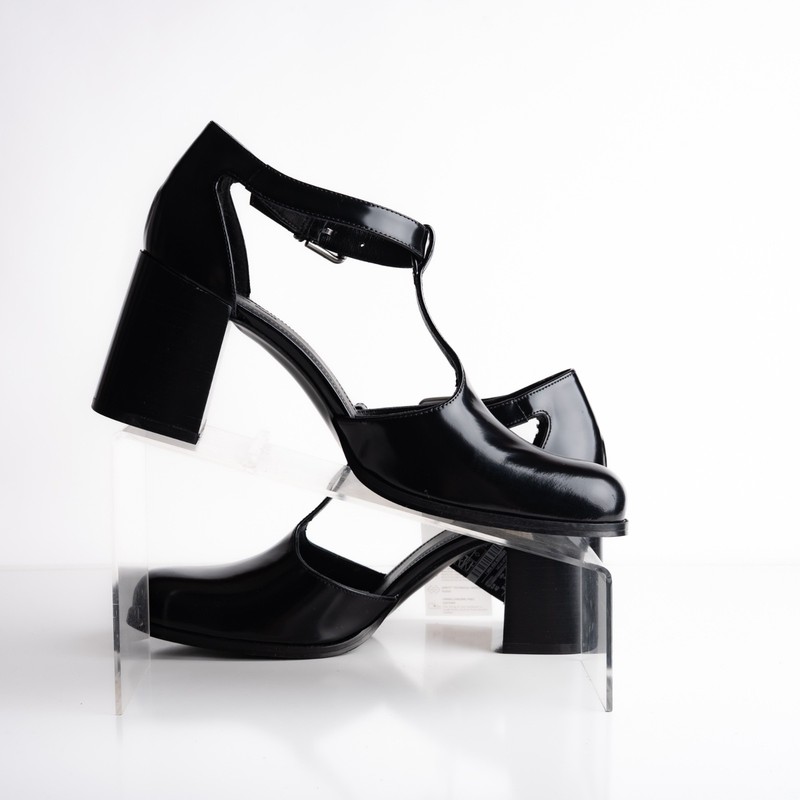 Massimo Dutti Womens Leather Heels Mary Janes Black US 9 EU 40 NWB 1414/450