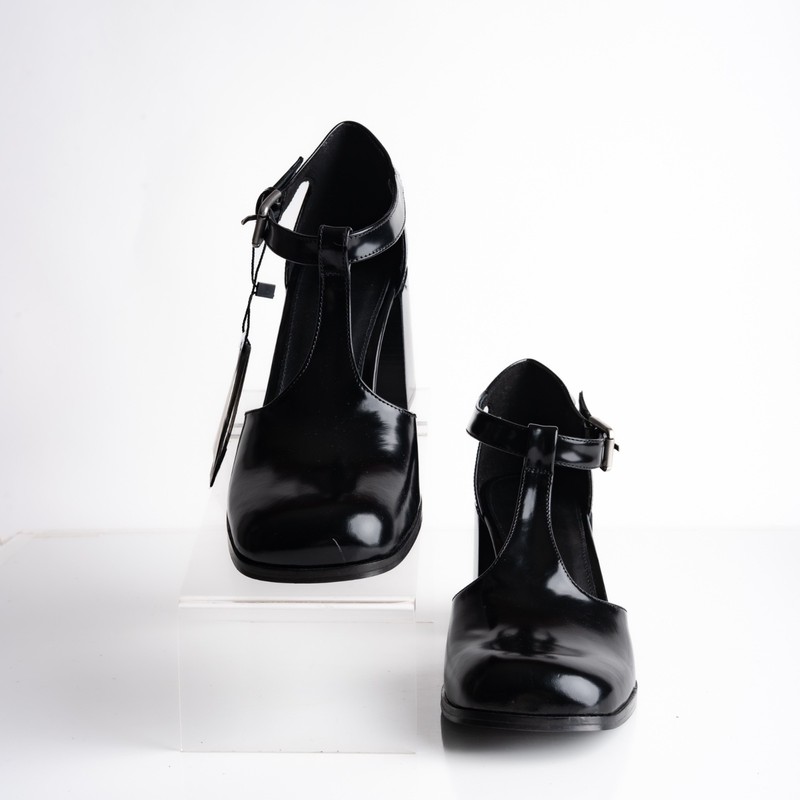 Massimo Dutti Womens Leather Heels Mary Janes Black US 9 EU 40 NWB 1414/450