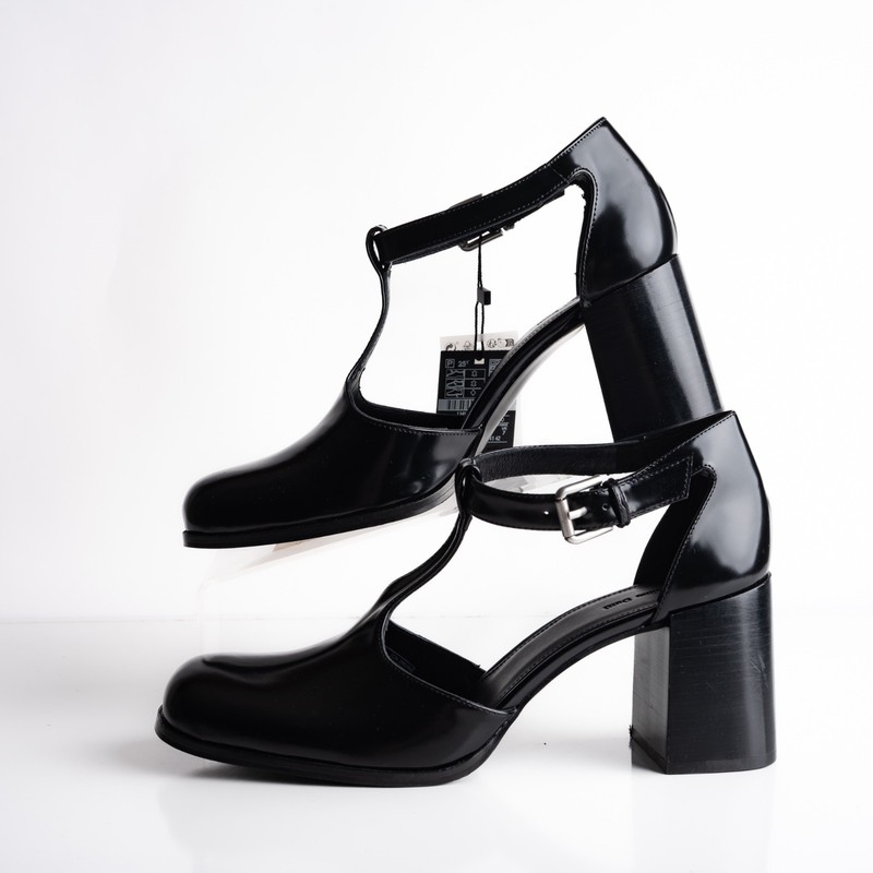 Massimo Dutti Womens Leather Heels Mary Janes Black US 9 EU 40 NWB 1414/450