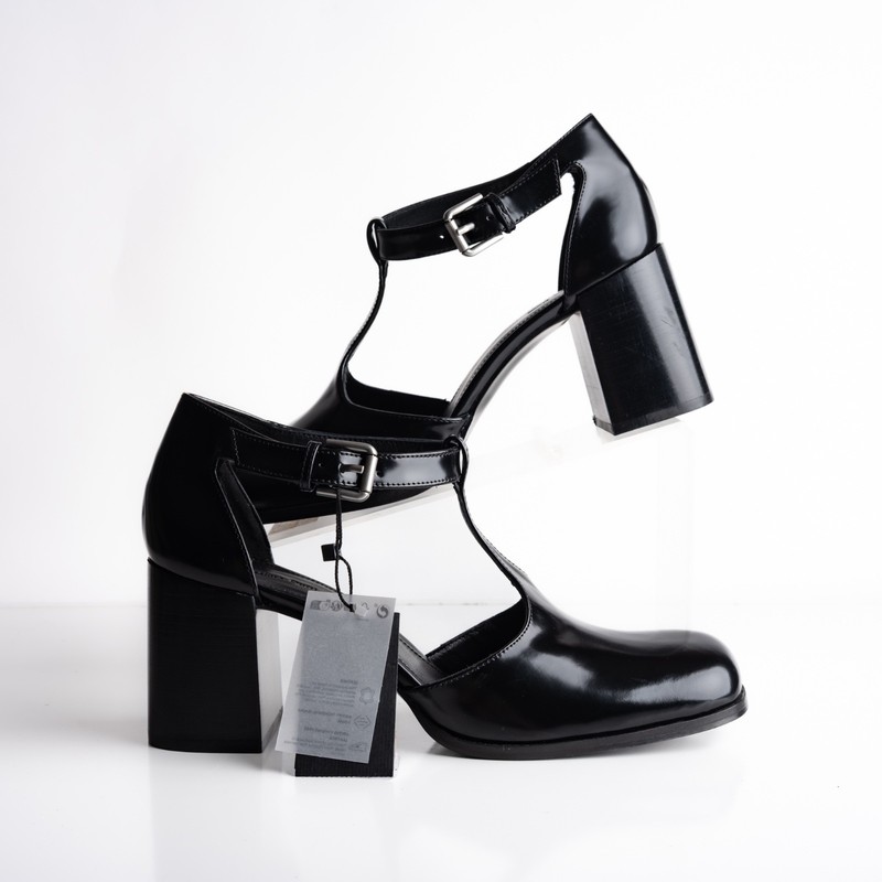 Massimo Dutti Womens Leather Heels Mary Janes Black US 9 EU 40 NWB 1414/450