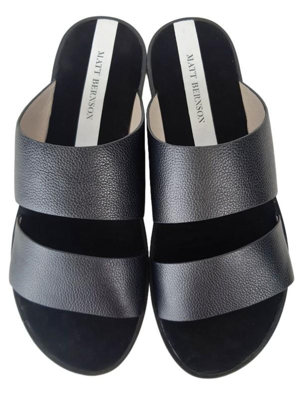 MATT BERNSON Women's Black Grain Leather Havana Slides #MB112 NWB