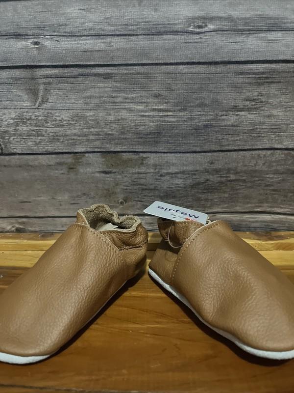 Mejale Toddler Leather Soft Sole Walking Shoes Brown Slip On Moccasins Size XL