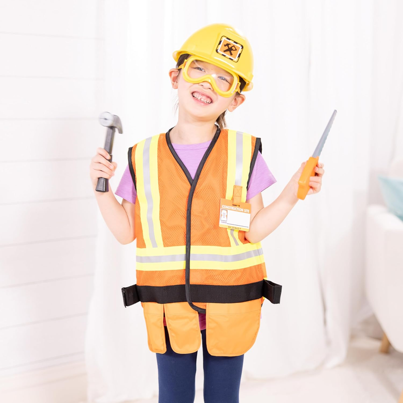 Melissa & Doug Construction Worker Role Play Costume Dress-Up Set (6 Pcs) Preten