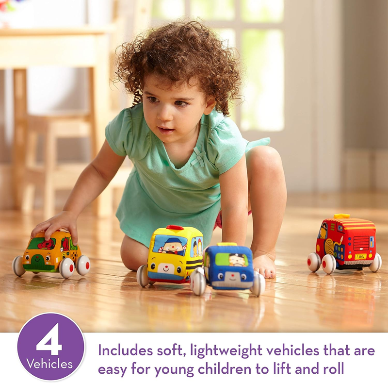 Melissa & Doug K'S Kids Pull-Back Vehicle Set - Soft Baby Toy Set With 4 Cars An