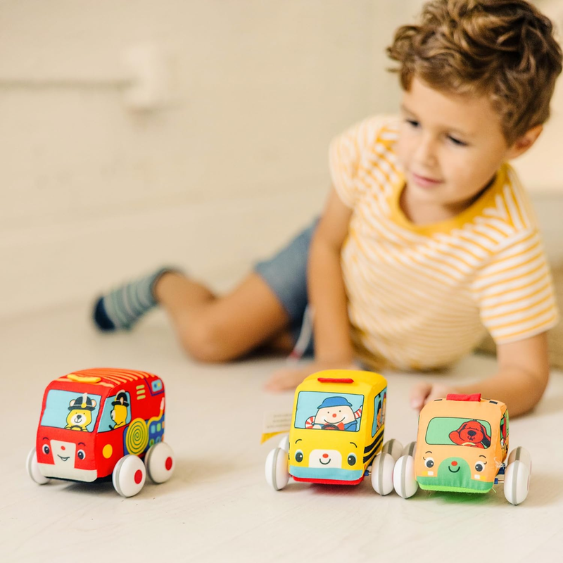 Melissa & Doug K'S Kids Pull-Back Vehicle Set - Soft Baby Toy Set With 4 Cars An