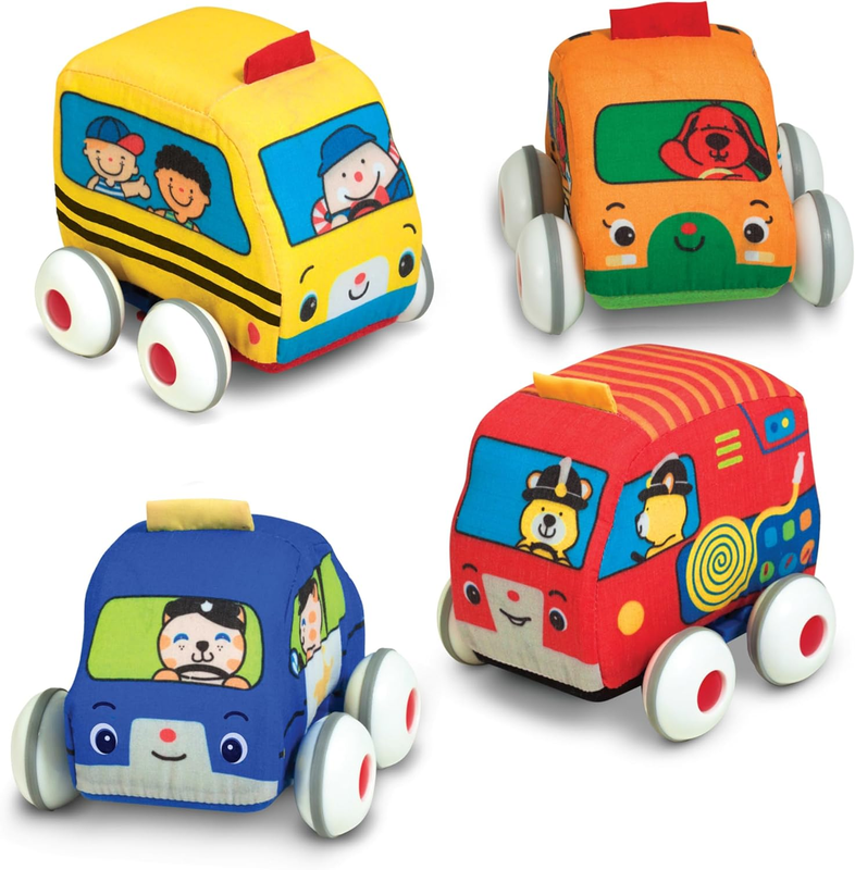 Melissa & Doug K'S Kids Pull-Back Vehicle Set - Soft Baby Toy Set with 4 Cars an