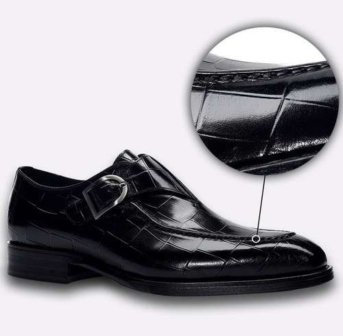 Men Buckle Strap Formal Block Heel Round Toe Wedding Dress Crocodile Shoes New