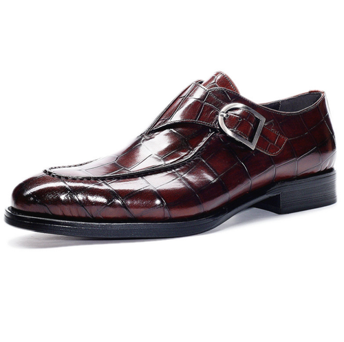 Men Buckle Strap Formal Block Heel Round Toe Wedding Dress Crocodile Shoes New