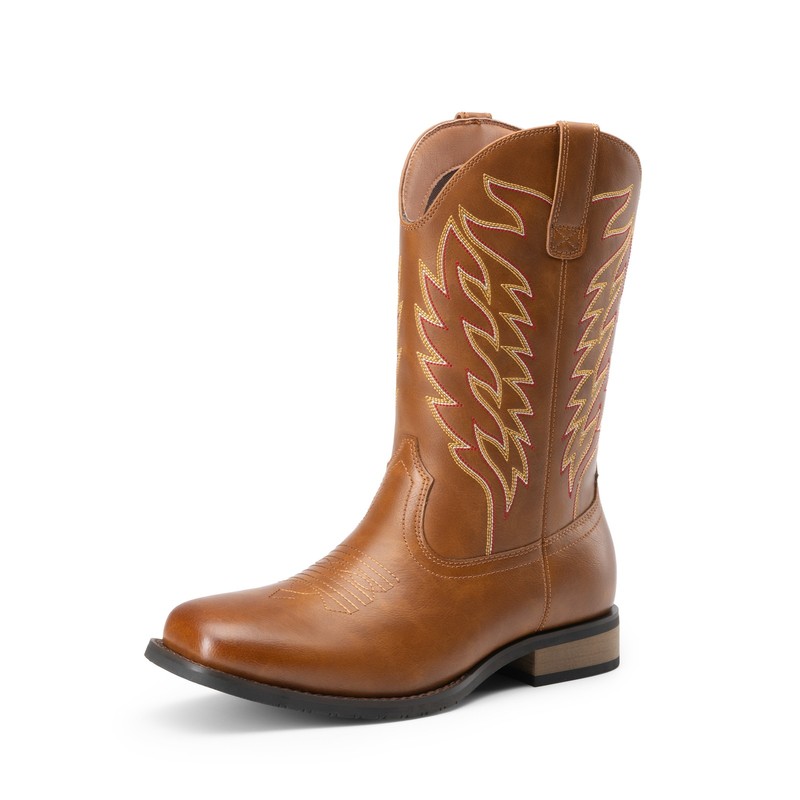 Men Cowboy Boots Calf High Western Boots Square Toe Boot US Size 6-15