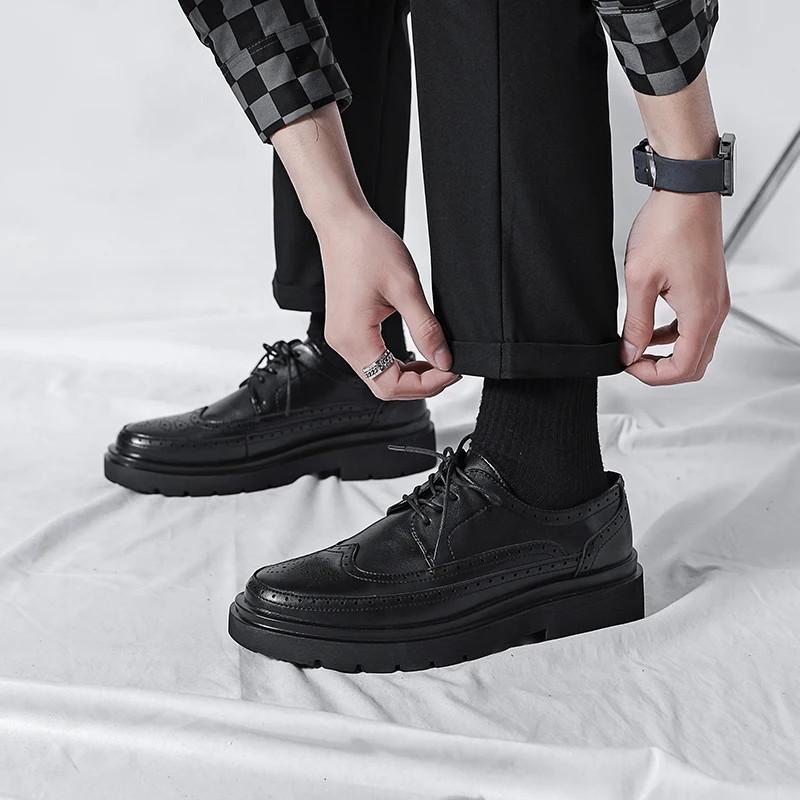 Men Outdoor Slip On Dress Shoes Thick Sole Synthetic Leather Business Flat Shoes