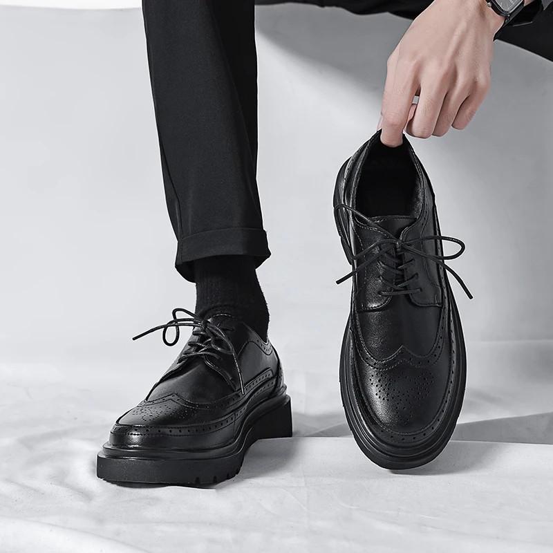 Men Outdoor Slip On Dress Shoes Thick Sole Synthetic Leather Business Flat Shoes