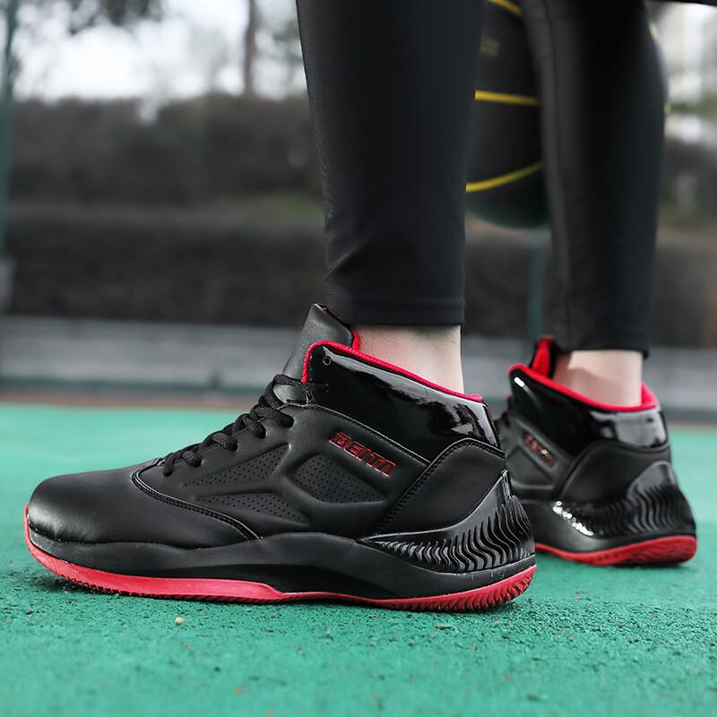 Men's Basketball Sneakers Shoes Athletic Plus Size Black & Red Running Non-slip
