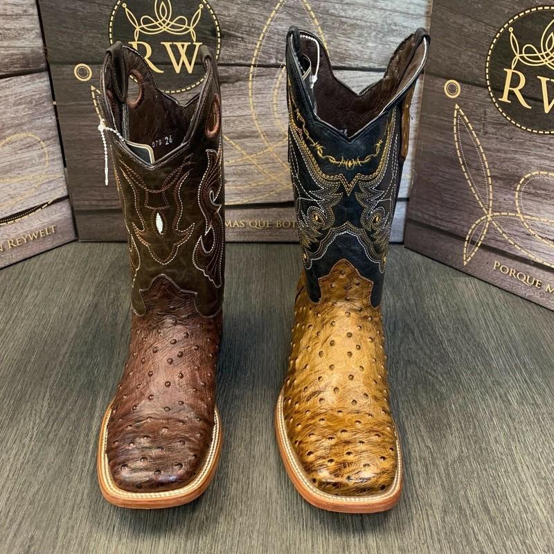 MEN'S BROWN OSTRICH QUILL LEATHER WESTERN RODEO EXOTIC COWBOY SQUARE TOE BOTAS