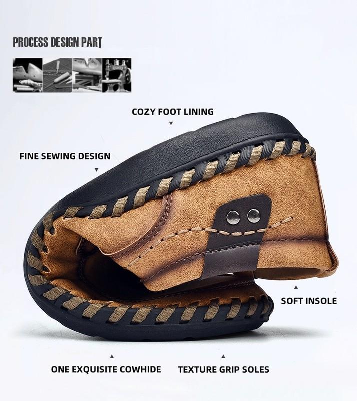 Men's Hand Sewn Loafers Indoor Business Office Shoes Artificial Leather Shoes
