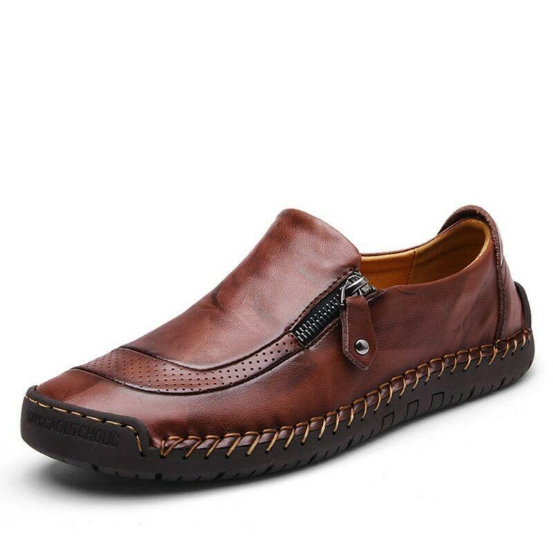 Men's Leather Casual Zipper Shoes Breathable Side Zip Outwork Loafers Moccasins