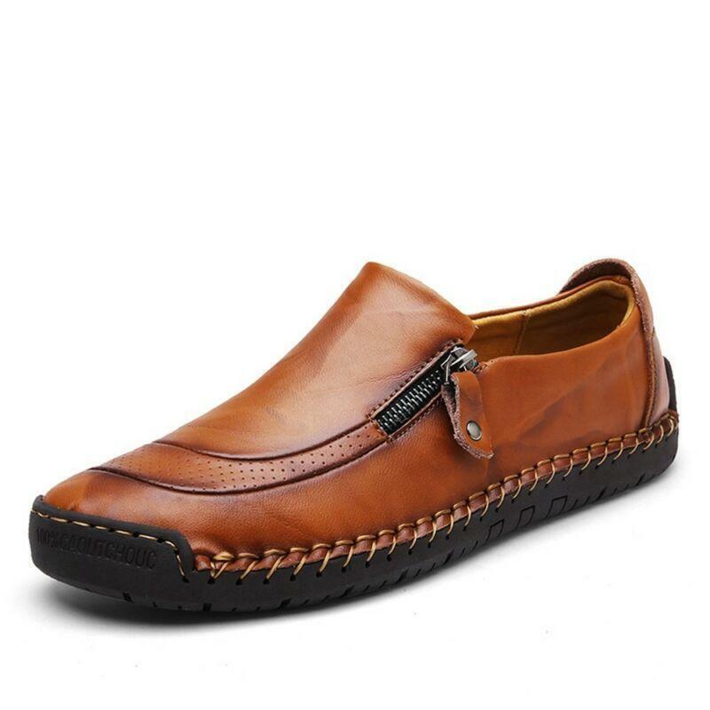 Men's Leather Casual Zipper Shoes Breathable Side Zip Outwork Loafers Moccasins