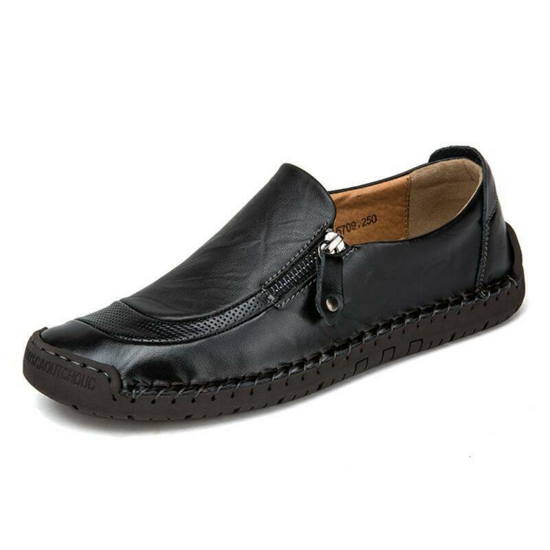 Men's Leather Casual Zipper Shoes Breathable Side Zip Outwork Loafers Moccasins