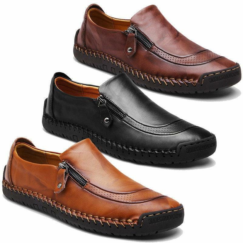 Men's Leather Casual Zipper Shoes Breathable Side Zip Outwork Loafers Moccasins