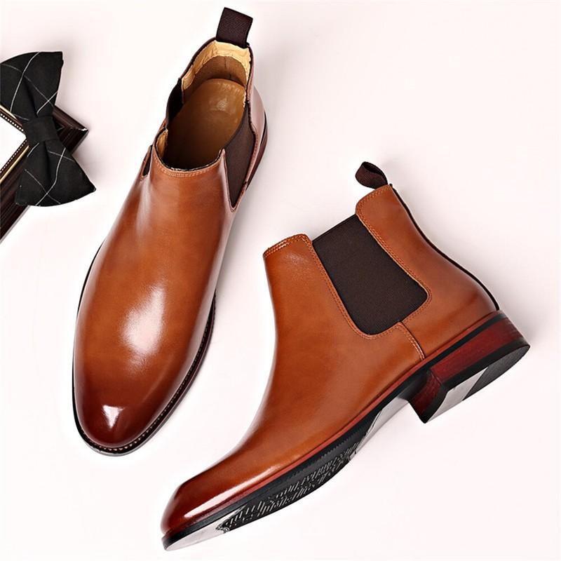 Men's Leather Chelsea Dress Boots - Slip On Fashion Ankle Business Work Boot