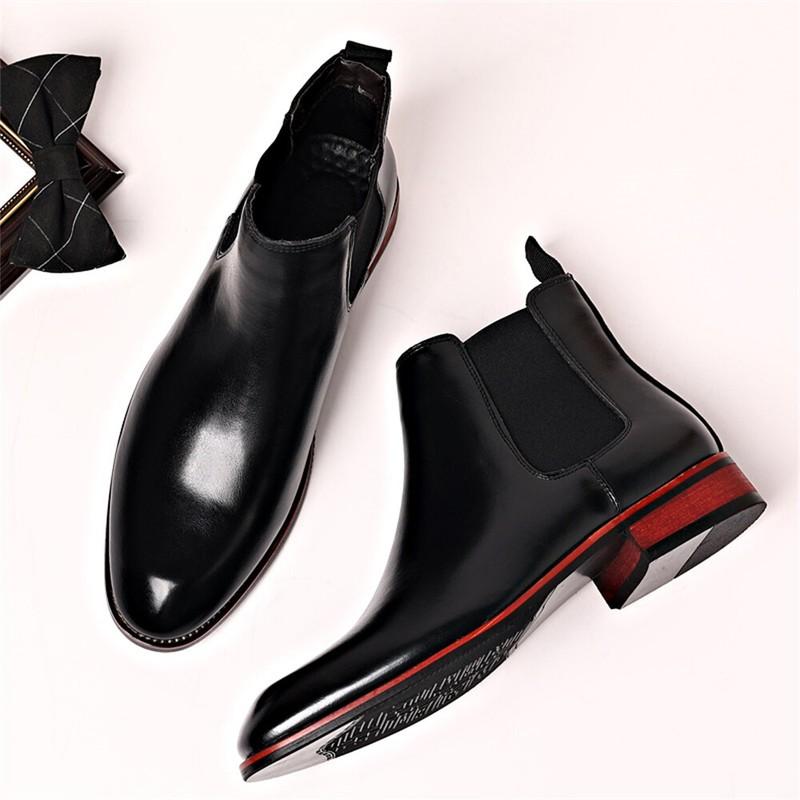 Men's Leather Chelsea Dress Boots - Slip On Fashion Ankle Business Work Boot