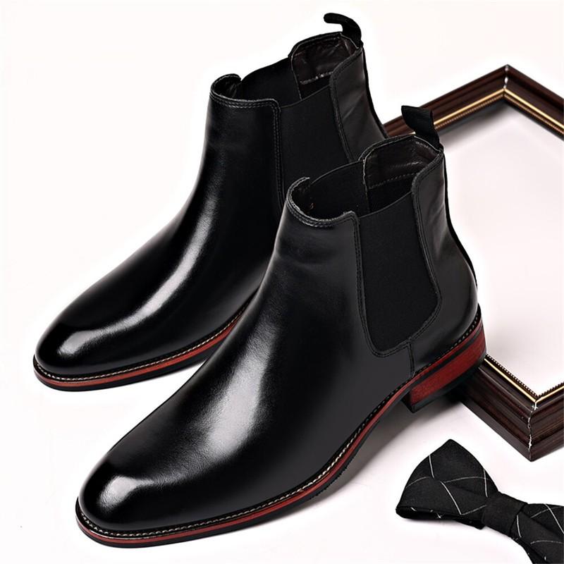 Men's Leather Chelsea Dress Boots - Slip On Fashion Ankle Business Work Boot