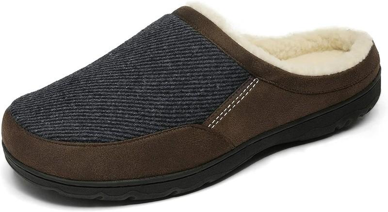 Men's Memory Foam Clog Slippers Fleece Fuzzy Slip On House Cozy Winter Shoes