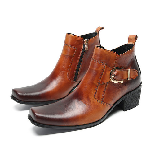 Men's MId Cuban Heel Dress Ankle Boots Vintage Shoes Square Toe Formal Chukka