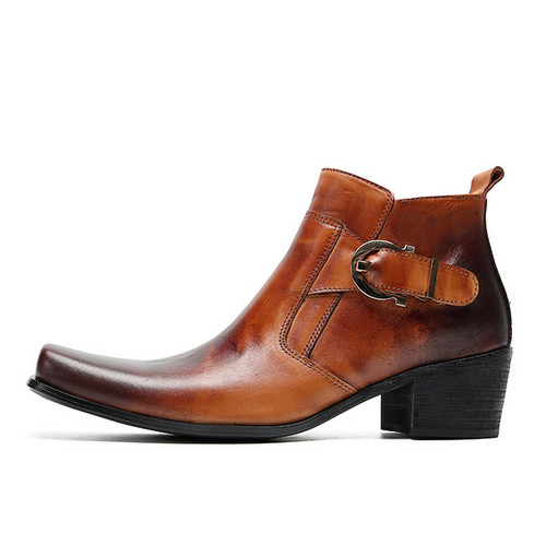 Men's MId Cuban Heel Dress Ankle Boots Vintage Shoes Square Toe Formal Chukka