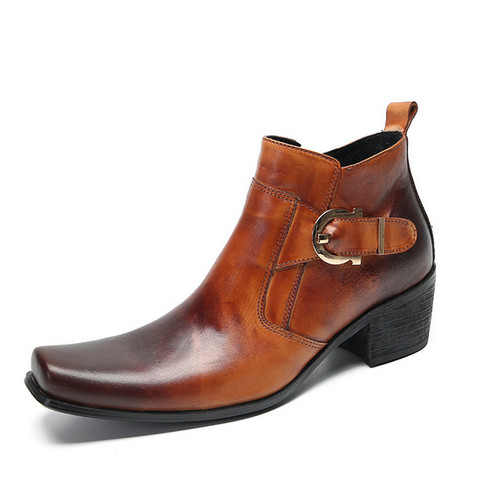 Men's MId Cuban Heel Dress Ankle Boots Vintage Shoes Square Toe Formal Chukka