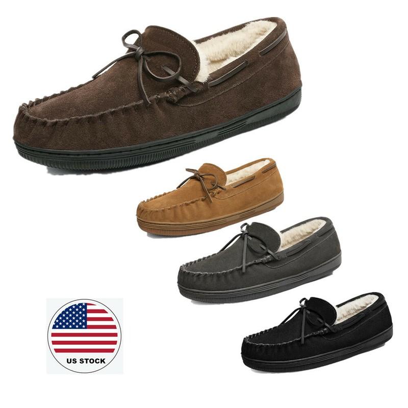 Men's Moccasin Slippers Fuzzy Plush House Shoes Indoor Outdoor Fleece Loafers