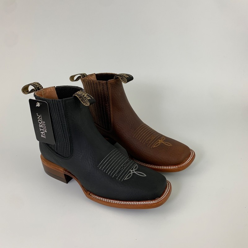MEN'S PATRON BOTIN WESTERN ANKLE HALF BOOT RHINO LEATHER SQUARE TOE SUELA CUERO