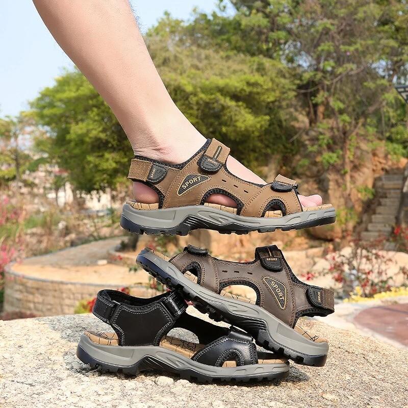 Men's Soft Breathable Sandals Genuine Leather Outdoor Beach Shoes Large Size