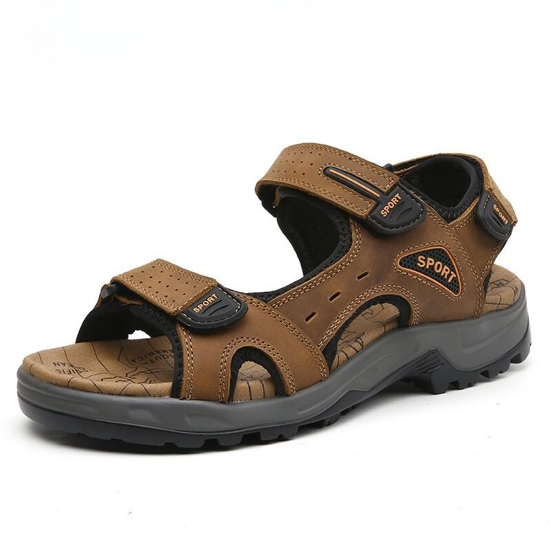 Men's Soft Breathable Sandals Genuine Leather Outdoor Beach Shoes Large Size