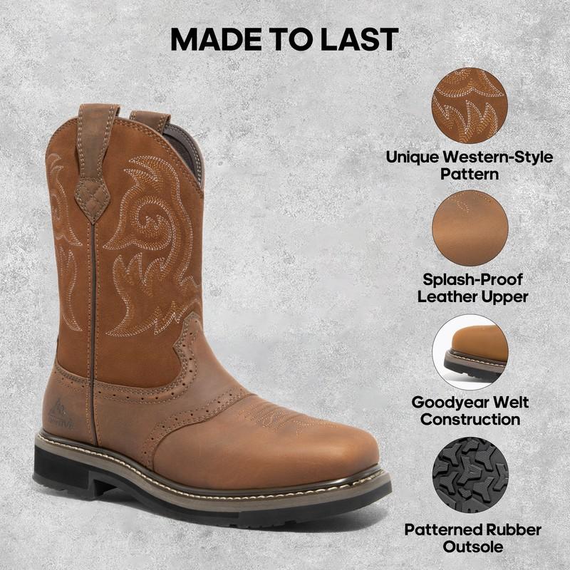 Men's Steel Toe Boots Western Boots Cowboy Boots Square Toe Leather Work Boots