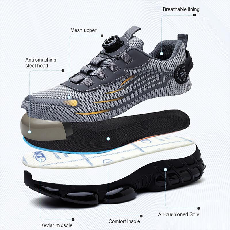 Men's Steel Toe Work Safety Shoes Rotating Button Anti Smashing Protection Boots