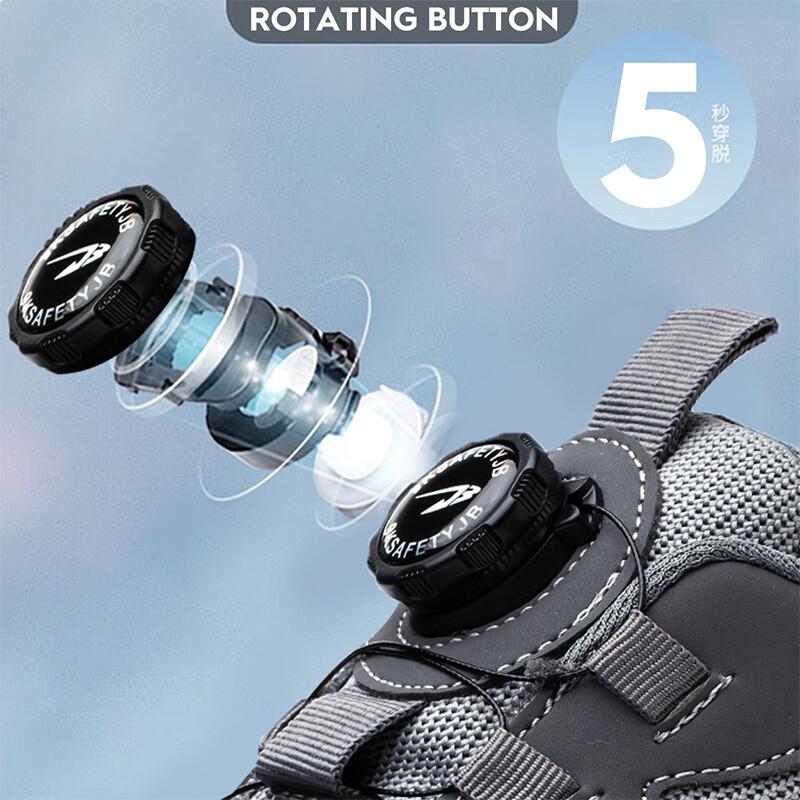 Men's Steel Toe Work Safety Shoes Rotating Button Anti Smashing Protection Boots