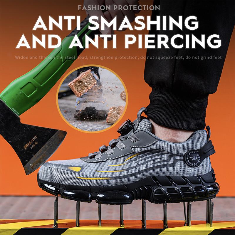 Men's Steel Toe Work Safety Shoes Rotating Button Anti Smashing Protection Boots