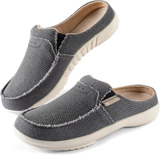 Men's Sturdy Canvas Loafer House Shoes Non-Slip Casual Slippers Indoor Outdoor