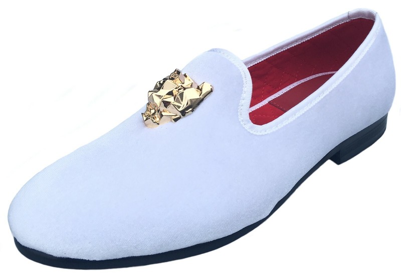 Men's Velvet Loafers Dress Shoes With Gold Buckle Slippers Slip-on Wedding Shoes