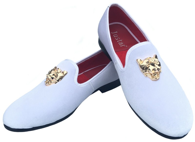 Men's Velvet Loafers Dress Shoes with Gold Buckle Slippers Slip-on Wedding Shoes