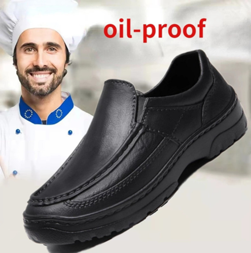 Men's Work Shoes Restaurant Kitchen Water Oil Resistant Non-Slip Black Slip-On