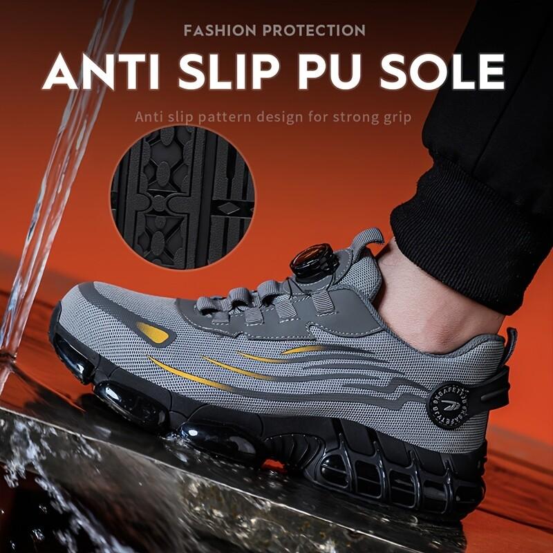 Men Safety Toe Work Shoes Rotating Buckle Breathable Non-Slip Steel Toe Sneakers