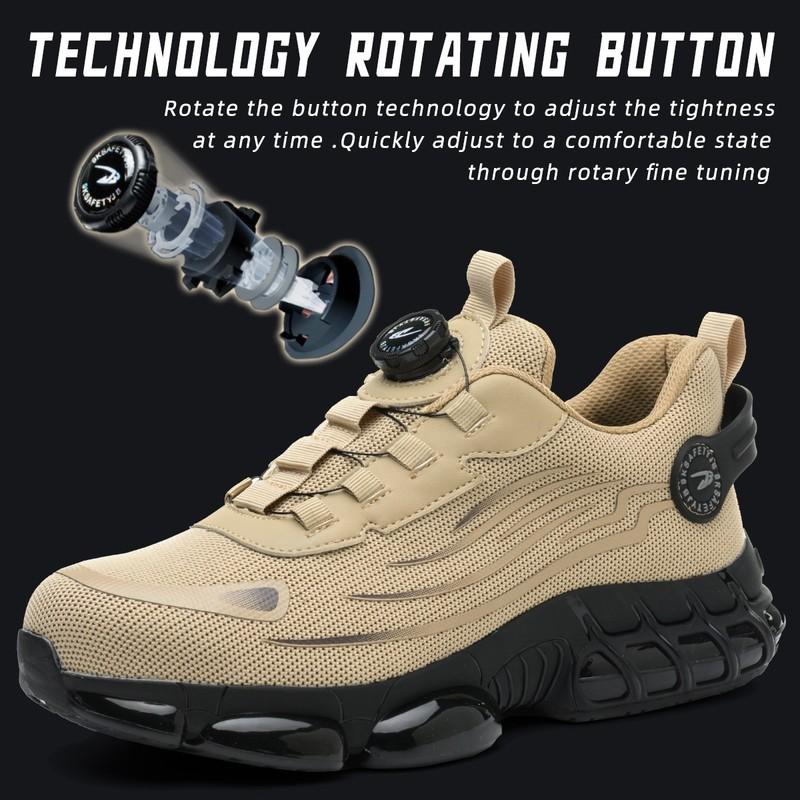 Men Work Shoes Safety Toe Rotating Buckle Breathable Non-Slip Steel Toe Sneakers