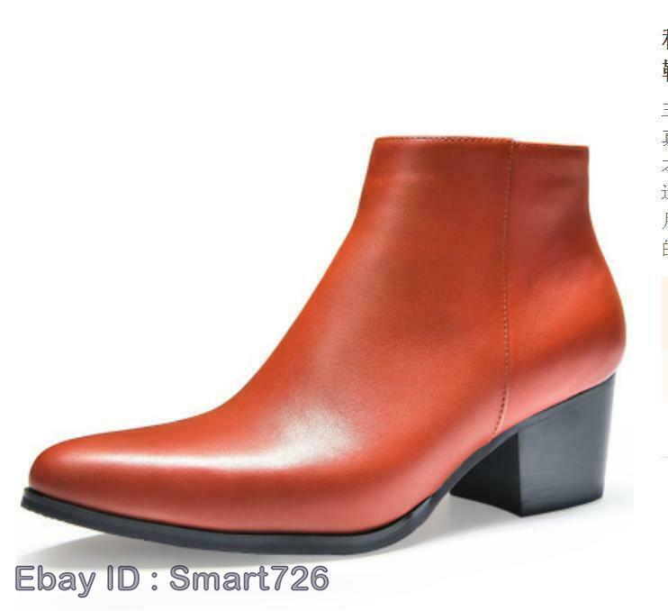 Mens Pointed Toe Shoes Ankle Boots Oxfords Dress Formal Cuban Heel Leather Shoes
