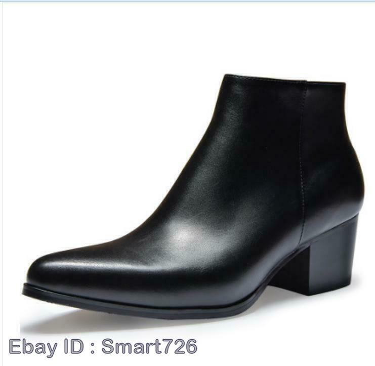 Mens Pointed Toe Shoes Ankle Boots Oxfords Dress Formal Cuban Heel Leather Shoes