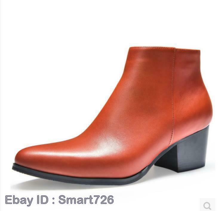 Mens Pointed Toe Shoes Ankle Boots Oxfords Dress Formal Cuban Heel Leather Shoes