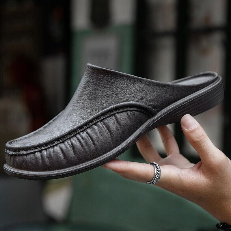 Mens Slippers Open Back House Shoe Black Slip On Comfort Indoor Outdoor Loafer