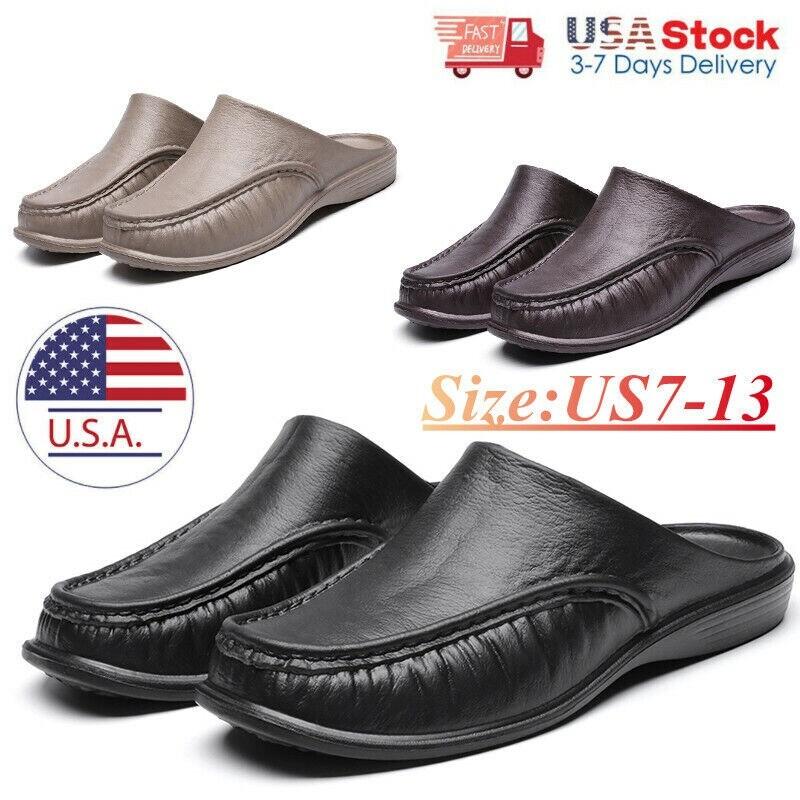 Mens Slippers Open Back House Shoe Black Slip On Comfort Indoor Outdoor Loafer