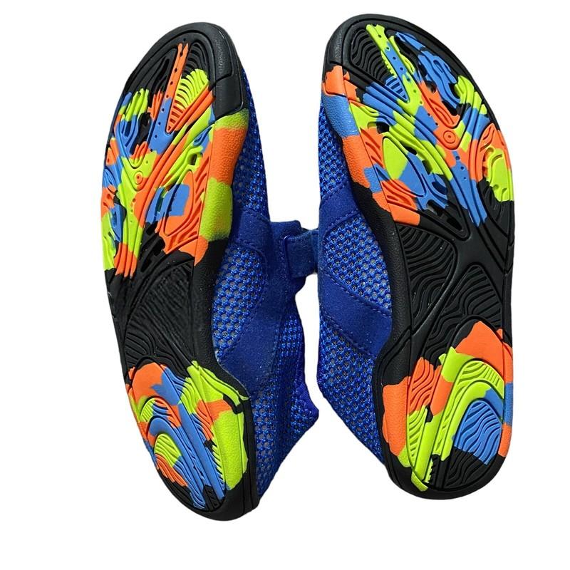 Merence Boys Unisex Water Shoes Blue Mesh Adjustable Strap MultiColor Sole Sz 34
