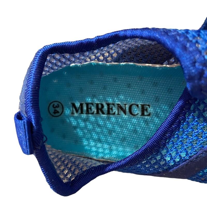 Merence Boys Unisex Water Shoes Blue Mesh Adjustable Strap MultiColor Sole Sz 34